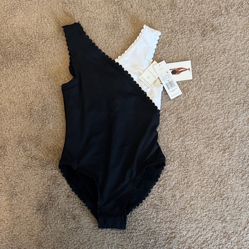 Habitual Black & White Girls Scalloped swimsuit
